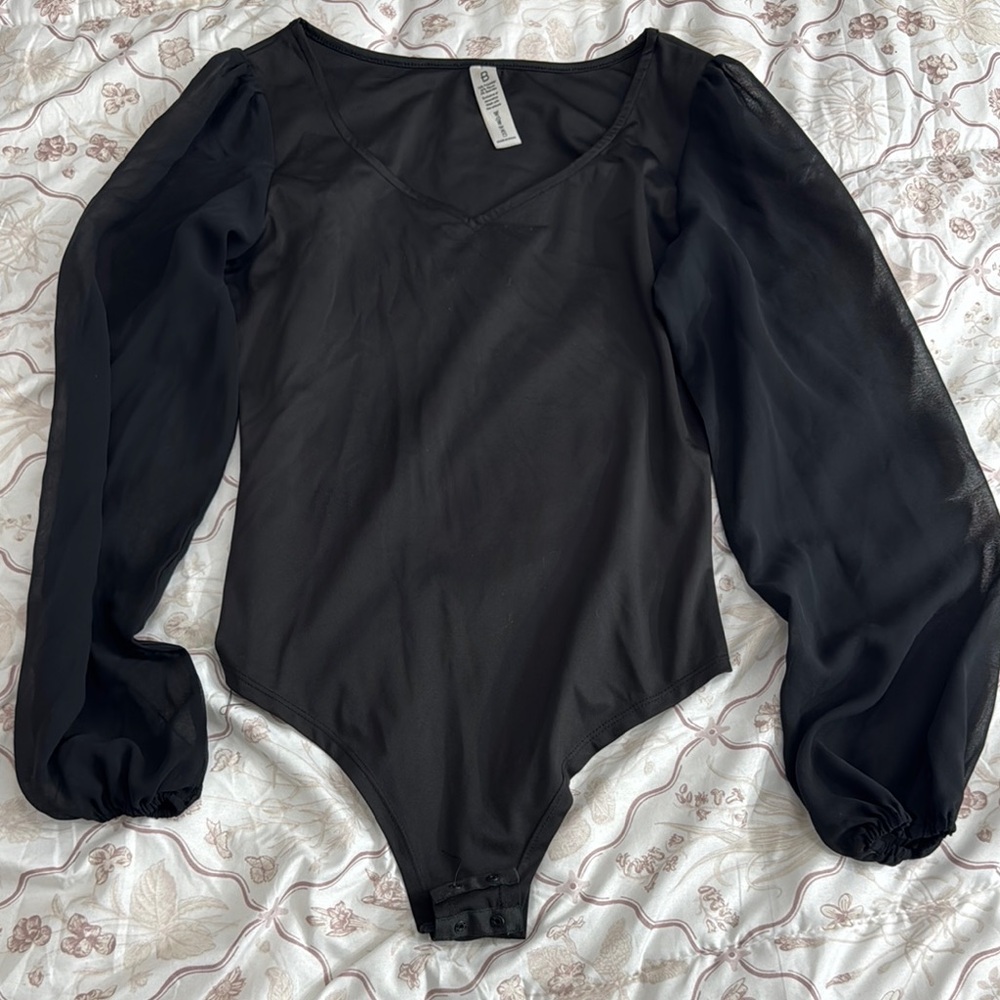 Black Sheer Long Sleeve Bodysuit